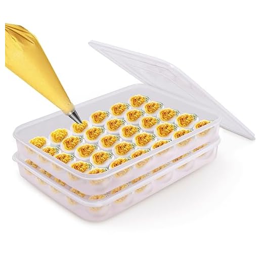 77L Egg Container, (Set of 2) Refrigerator Deviled Egg Tray Carrier with Lid for 60 Eggs – Plastic Fridge Stackable Portable Devil Egg Holder Dispenser for Protect and Keep Fresh