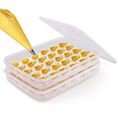 77L Deviled Egg Containers with Lid, (Set of 2), Plastic Deviled Egg Carrier Tray for 60 Eggs, Clear Storage Egg Holder for Refrigerator, Fridge Stackable Countertop Portable Egg Dispenser by 77L - Used condition - US$20.58