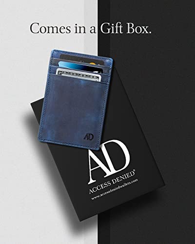 Image of Access Denied Slim Minimalist Wallets For Men & Women - Leather Front Pocket Thin Mens Wallet RFID Credit Card Holder Gifts For Men