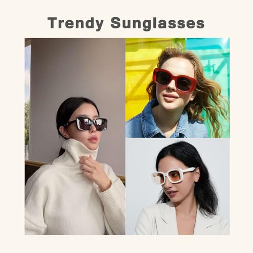 VIA LEECA Retro Square Sunglasses for Women Men, 90s Trendy Aesthetic Accessories3