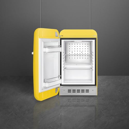 Image of Smeg FAB5 Retro Mini Fridge - 50s Style Compact Small Refrigerator, 1.2 cu ft, Automatic Defrost, LED Lighting, Adjustable Shelves- Made in Italy - Perfect for Home, Dorm, Office, Hotel -Yellow