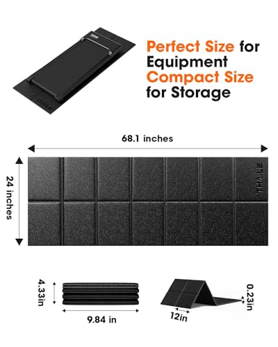 THAILE Treadmill Mat for Carpet Floors Large 68\"x24\", Foldable Exercise Equipment Mat, 1/4“ Thick Waterproof Mat for Home Yoga, Workout, Treadmills, Indoor Bikes, Noise Shock Absorption