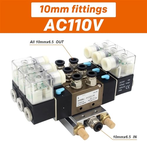 Électrovanne pour commande de vérin 4V220-08 bloc de 6 stations avec raccords 10mm