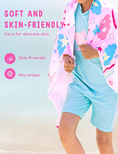 Aoogd Microfiber Beach Towel For Kids Pony Pink, 51" X 31" Quick Dry Absorbent Bath Towel, Portable Travel Towel With Buttons And Elastic Band,Swim Picnic Camping Towel For Girls #TOP3