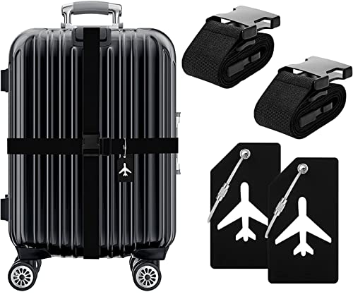 2 Stück Kofferanhänger Mit Adressschild 2 Stück Koffergurt,Gepäckanhänger Kofferanhänger Flugreise Gepäckanhänger Adressanhänger Koffer Kofferband Gurt Koffer Anhängeetiketten (Schwarz) Cover