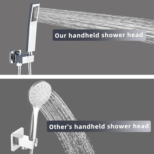 Regadera de mano de latón de alta presión, diseño cuadrado con conector de pared y manguera de 58 pulgadas para sistemas de baño, estilo moderno miniatura 5