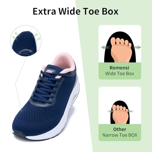 RomenSi Wide Toe Box Shoes Women Arch Support Walking Shoes Athletic Tennis Wide Width Sneakers for Plantar Fasciitis US 6-112