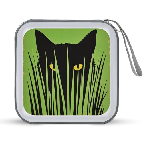 DuduYH Minimalist Cat Peeking through Grass CD Case DVD Storage Case Portable