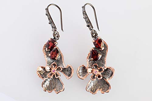 Boucles d'oreilles grenat argent 925 d'exception et quartz rose - 4