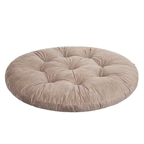 HOBBYGARDEN Hängesessel Kissen, Hängekorb Sessel, Indoor/Outdoor, Auflage, Rund, Swing, Schaukelkissen, Sitzkissen für Stuhl, Velvet, Waschbar, Beige, 92 x 92 cm
