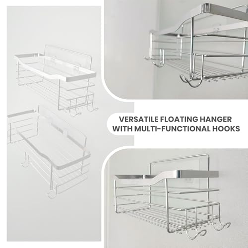 Image of IBELL Stainless Steel Wall-Mounted Floating Shelf for Bathroom, Living Room and Kitchen | Corner Rack for Bathroom | Shampoo Holder Multipurpose Bathroom Shelf with Adhesive(Pack of 2) IBL FX-05