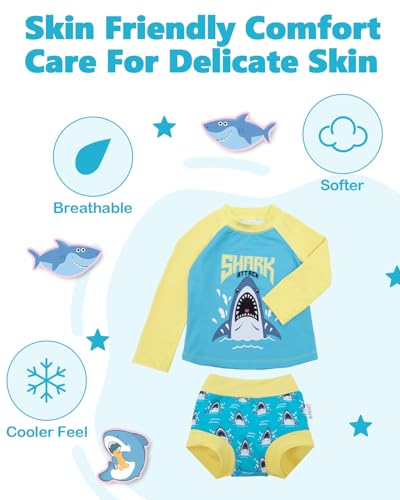 Image of ALVA 2 Pcs Long Sleeve Rash Guard Swim Diaper Sets, Baby Toddler Swimsuit UPF 50+ Sun Protection for Boy and Girl