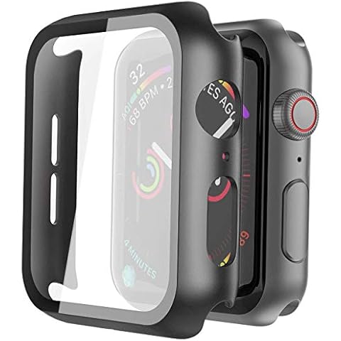 Misxi 2 Pack Hard PC Case with Tempered Glass Screen Protector Compatible with Apple Watch SE 2 (2024) SE Series 6 Series 5 Series 4 44mm, Black Cover