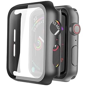 Misxi 2 Pack Hard PC Case with Tempered Glass Screen Protector Compatible with Apple Watch SE 2 (2024) SE Series 6 Series 5 Series 4 44mm, Black