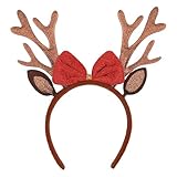 Gaduupa Christmas Headband Christmas Reindeer Antlers Headbands with Red Bow, Deer Antlers Hair Hoop Glitter Deer Ears Headpiece for Christmas and Holiday Parties Favors(Bow)