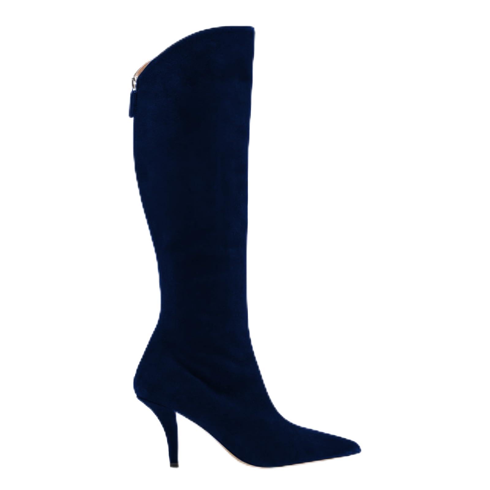 Womens Knee High Boots with Pointed Toe Stiletto Boots Back Zipper Fashion Party Dress Tall Boots