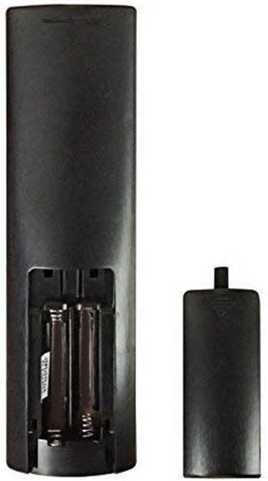 Back view of the remote control with the battery compartment open and batteries inserted