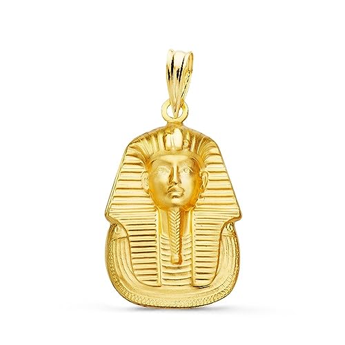 Faraón Egipcio Tutankamón Colgante Oro 18k relieve matizado 20mm.