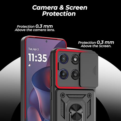 Image of A rtistque Armor Bumper Back Case Cover for Motorola Moto Edge 60 Stylus 5G | Stylish Ring Holder & Inbuilt Stand | Sliding Camera Cover | TPU Protective | Motorola Edge 60 Stylus Back Cover - Black
