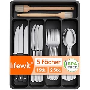 Lifewit Besteckkasten Schwarz 5 Fächer