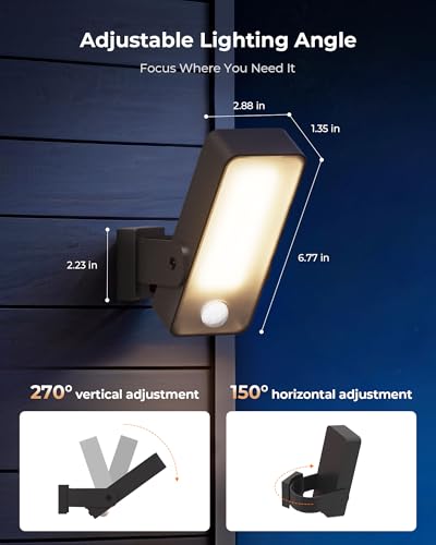 Außenlampe mit Bewegungsmelder, 10000mAh Akku Aussenlampe mit Bewegungsmelder, Fernbedienung, 3 Modi, 3 Lichtfarben, IP65 Wasserdichte Außenleuchte für Veranda, Garage, Terrasse, Hof, Haustüren