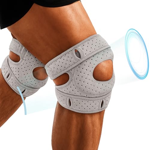 Cofvetia Stabilisierung Kniestütze Sport, Komprimierte Kniebandage mit Patella Gel Pads & Feder Seitenstabilisatoren, Kniebandage Verstellbare Knieorthesen (Grau)