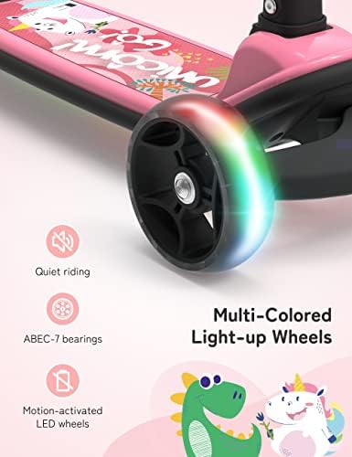 besrey Kids Scooter - Big Wheels Foldable Kick Scooter with Flashing LED Lights for Boys Girls, 4 Levels Height Adjustable Scooter, Wide Deck Scooter for Kids Ages 2-8 with Safe Lean to Steer Design