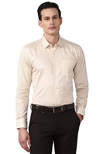 Image of Peter England Men Cream Slim Fit Full Sleeves Formal Shirt