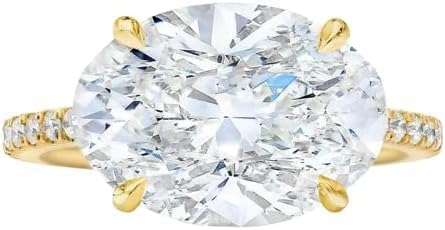 Purvika Jewels 3.50 Ct Oval Cut Lab Created Diamond Ring, 14K Yellow Gold Finish, East West Solitaire Engagement