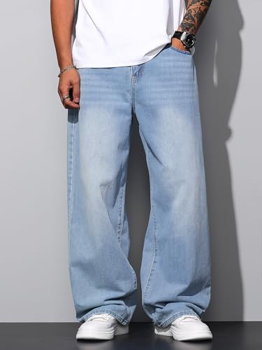 Image of DFGIGT Mens Baggy Jeans Wide Leg Denim Pants Y2k Loose Fit Streetwear | Hip Hop,Vintage 2000s,Jinco Jeans,Straight Leg,5 Pockets