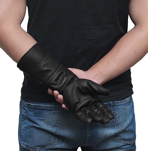 Image of URBAN BUCK Real Sheepskin Leather Sky Gauntlet Costume Glove - Regular Fit Long Arm Cuff Mens Unlined Cosplay Gloves