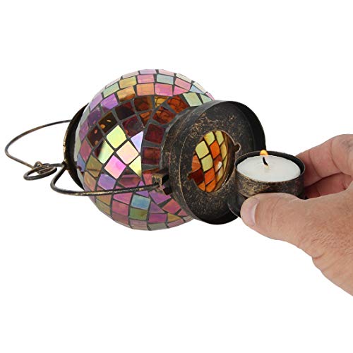 Lily's Home Decorative Candle Lanterns, Mosaic Glass And Wrought Iron Tea Light Candle Holder For Indoor Or Outdoor Hanging Lantern. Candle Not Included. Orange And Gold #TOP3