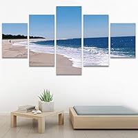 SIGNWIN 5 Panel Canvas Wall Art Beach Blue Coastal Cool Photography Relax/Calm for Home Decorations Ready to Hang - 60