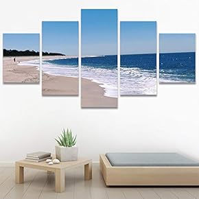 SIGNWIN 5 Panel Canvas Wall Art Beach Blue...