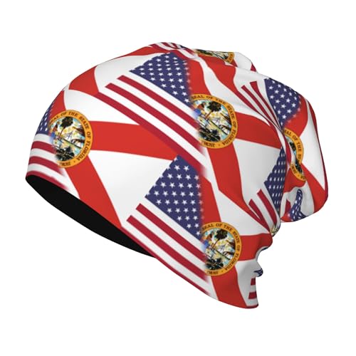 American Flag and Florida Flag Kids Leisure Elastic Knitted Hat Junior Large Size Knit Cap Child Beanie Black