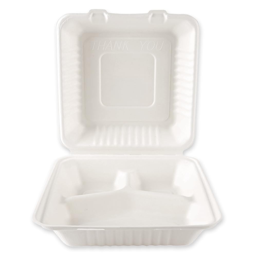 FRANZ MENSCH 250 Stück NATUREStar Menüboxen mit Klappdeckel, 3-geteilt | Zuckerrohr, weiß, V: 1,1l, L: 22,5cm, B: 20cm, H: 9cm, Karton, Menüboxen, Lunchboxen, Klappboxen