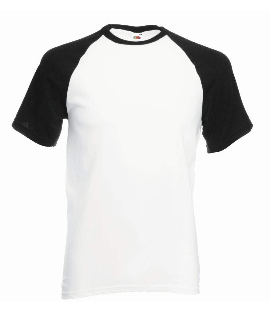 Fruit Of The Loom Men's White S/Slv Baseball T Shirt In / Black Size M (Ss31)