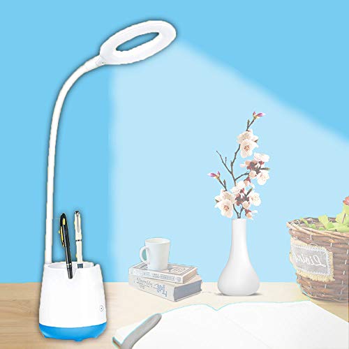 Image of IDOLESHOP Rechargeable LED Touch On /Off Switch Desk Lamp Children Eye Protection Student Study Reading Dimmer Table Lamp USB Charging (White, Standard)
