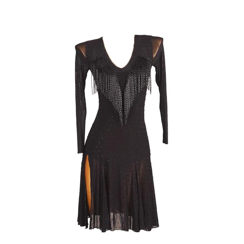 Latein-Tanzkleid Für Damen – Perlenbesetzt, Rückenfrei Mit Seitenschlitz – Für Cha-Cha, Tango, Turniere (Größen S-XXL)