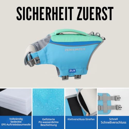 ZLX Schwimmweste Hund,Hunde Schwimmweste aus Ripstop,Rettungsweste Hund mit Griff,für Kleine, Mittlere & Große Hunde,Verstellbare Schwimmweste für Hunde zum Bootfahren,Schwimmen,Surfen