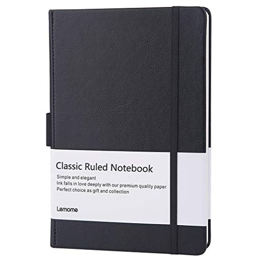 Thick Notebook/Journal with Pen Loop - Elegant Black Leather Notebook with Premium Thick Paper, Ruled, 8.4 x 5.7 in