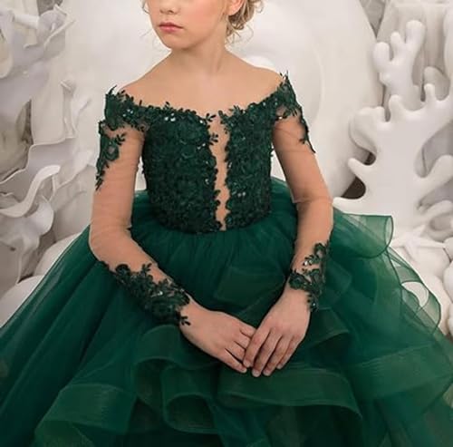 Flower Girl Dresses for Wedding Long Sleeve Tulle Tiered Princess Pageant Dresses for Girls Ruffles Prom Ball Gown4