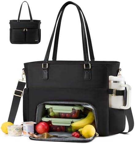 LOVEVOOK Arbeitstasche Damen mit Isolierted Kühlfach Laptop Handtasche Groß | 15,6 Zoll Laptoptasche mit Lunchfach, Großes Trinkflaschen-Fach, Wasserdicht Lehrertasche Aktentasche