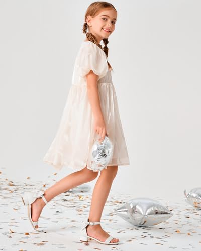 Image of Coutgo Girl's Bow Tie Heeled Sandals Open Toe Chunky Low Heel Rhinestone Princess Dress Shoes