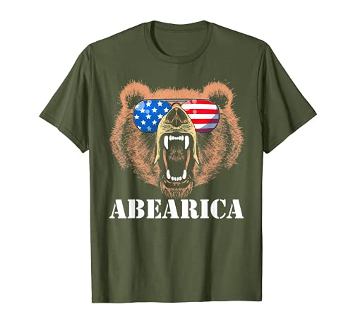 Abearica! Funny USA Bear Sunglasses Fourth of July Vintage Maglietta