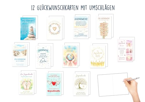 Edition Seidel Set 12 Grußkarten zur Jugendweihe mit Umschlag. Glückwunschkarten Jugendweihekarten Doppelkarten Klappkarten Kartenset Karte Grußkarte Gruß Spruch Kinder Jugendliche (SW026)