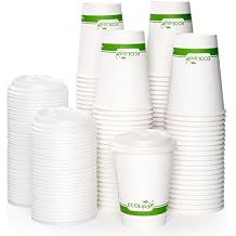 ECOLipak 100 Count 12 oz Compostable Paper Coffee Cups, Biodegradable Disposable Coffee Cups with CPLA Lid, Eco-friendly Hot Drinking Cups for Party, Picnic, Travel, and Events