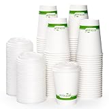 ECOLipak 100 Count 12 oz Compostable Paper Coffee Cups, Biodegradable Disposable Coffee Cups with CPLA Lid, Eco-friendly Hot Drinking Cups for Party, Picnic, Travel, and Events