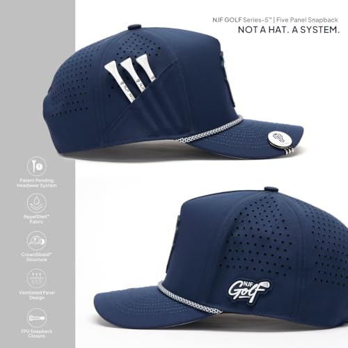 Image of Men's Golf Hat with Tee Holder & Magnetic Ball Marker | Breathable Performance Golfing Hat for Men | Water-Resistant Rope Golf Cap | Moisture-Wicking Snapback Golfing Hats