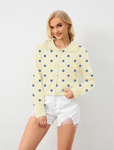 Image of HOCANDY Women Ruffle Collar Cardigan Sweater Preppy Cute Button Up Sweaters